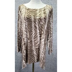 Chicos Travelers Animal Print Tunic Top‎ Fluid Knit Stretchy Travel Boho Sz 3 XL